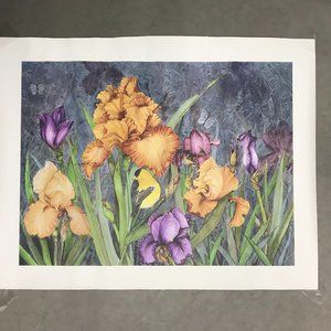 Giclee Print On Canvas 28x22 Lilly Flower Garden Yellow Bird No Signature